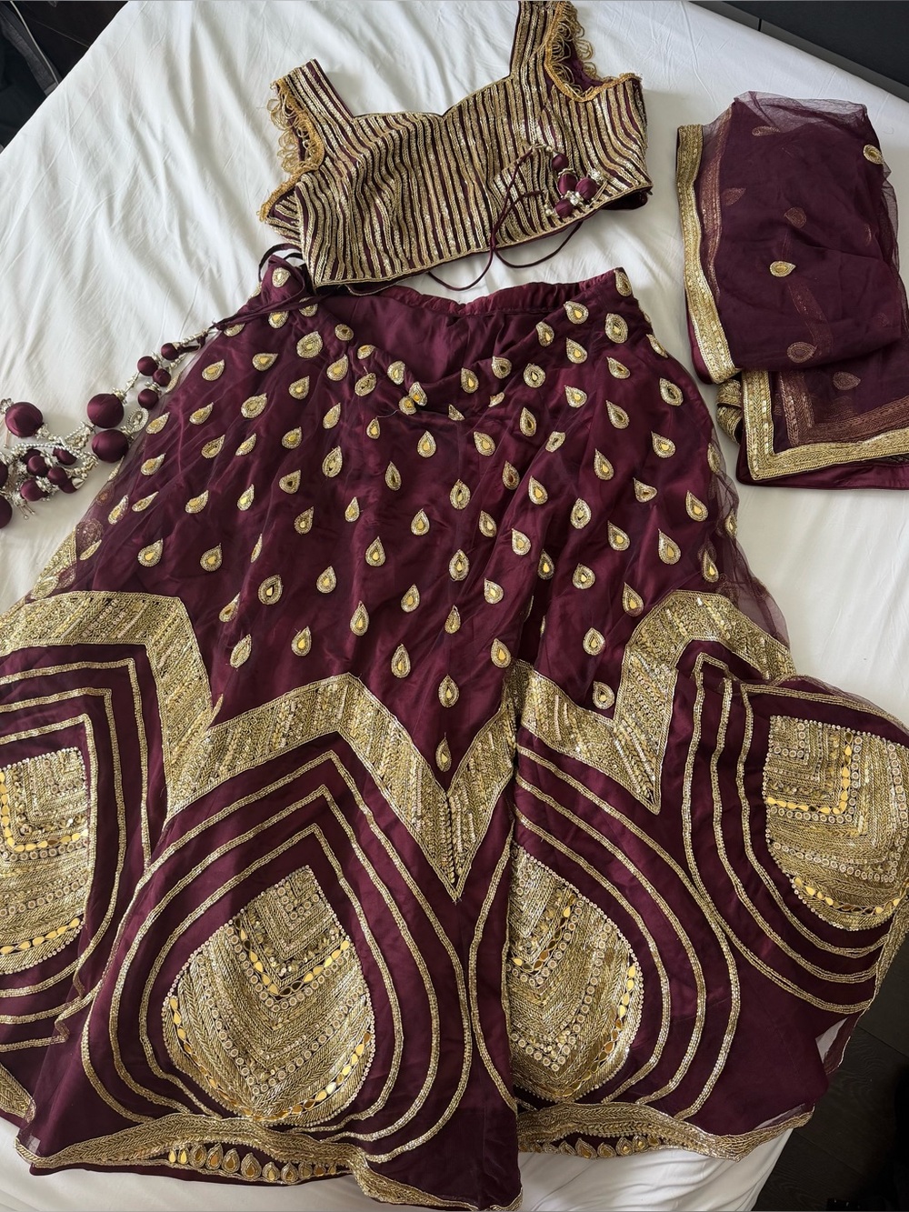 Maroon and Gold Embroidered Women’s Lehenga Set